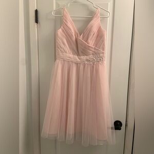 Alfred Angelo Light Pink Chiffon V-Neck Floral Waist Party Dress